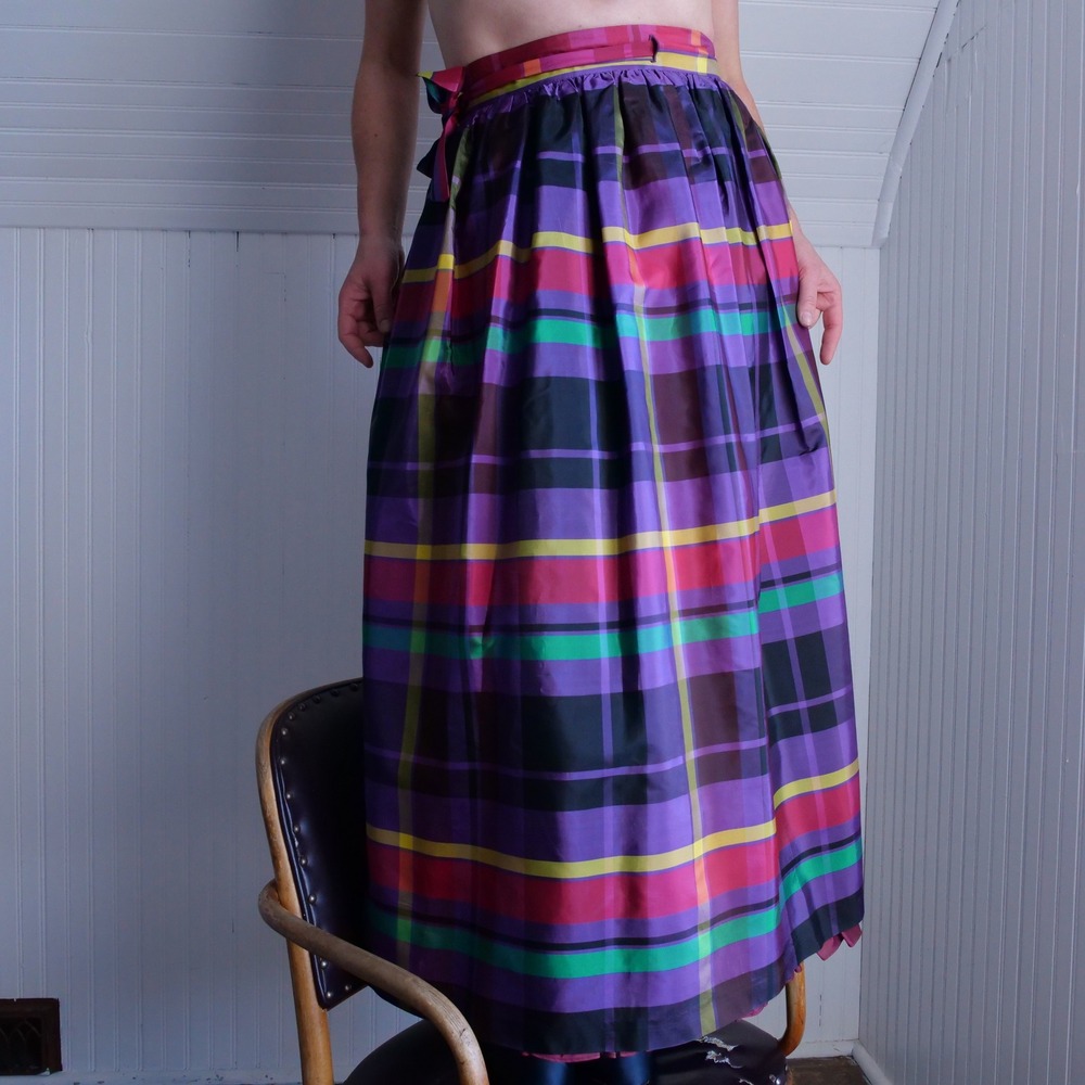 Great 70s/80s‎ Ellen Tracy plaid taffeta wrap maxi skirt